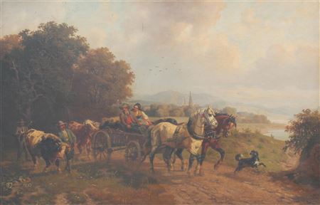 Wayfarers with Livestock on a Country Track with a Lake