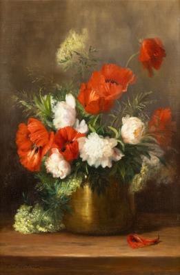 Flower still life with poppies and peonies by Pauline Jamar - Auction record, sale price, and art valuation. Compare with similar artists and explore comparable artworks.