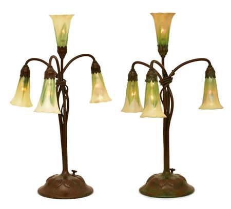 A Pair of Four-Light "Lily" Table Lamps