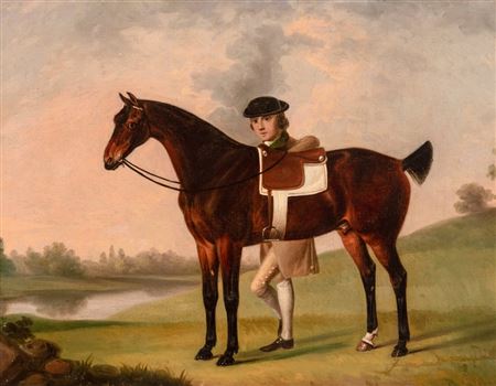 Chestnut Bay with Groom Standing Beside