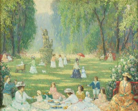 The Picnic by George Stengel - Auction record, sale price, and art valuation. Compare with similar artists and explore comparable artworks.