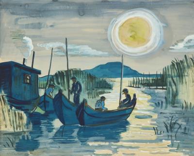 Fischer auf dem Gardnosee bei Mondlicht (Fishermen on the Gardnosee by Moonlight)
