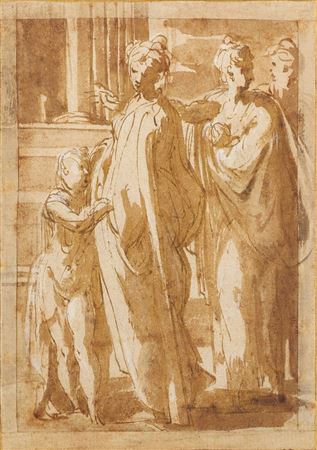 A Group of Figures standing by a Column