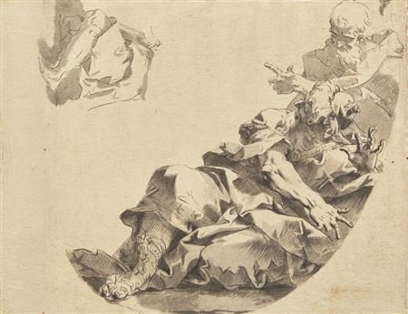 Study of a Ceiling Decoration, with Two Bearded Male Figures and a Study of the lower half of a Kneeling Figure