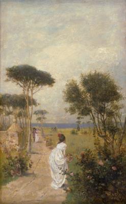 Lady with Fan on the Italian Coast