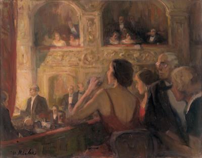 In the Theater Box by Walter Miehe - Auction record, sale price, and art valuation. Compare with similar artists and explore comparable artworks.