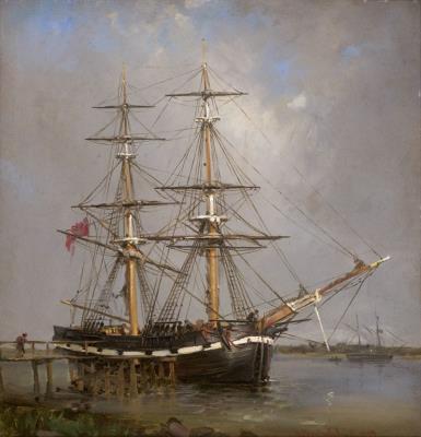British two-master at a pier in a river estuary by Albert Heinrich Brendel - Auction record, sale price, and art valuation. Compare with similar artists and explore comparable artworks.