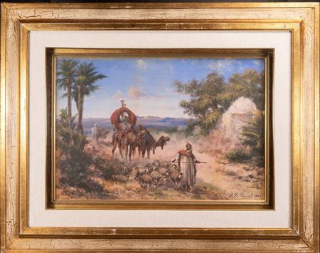Orientalist Oasis Landscape with Shepherded and Sheep