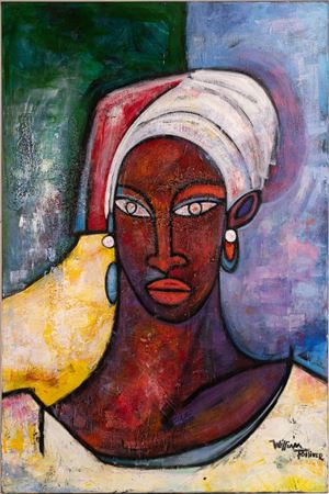Portrait of a Young Woman Facing the Viewer Wearing a White Headwrap