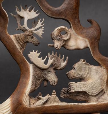 Hand Carved Moose Antler Sculpture