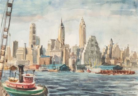 A Tugboat on the East River, near Lower Manhattan