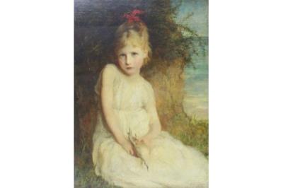 Portrait of a Young Girl seated on a Coastal sandy bank holding a Bird by Blanche Jenkins - Auction record, sale price, and art valuation. Compare with similar artists and explore comparable artworks.