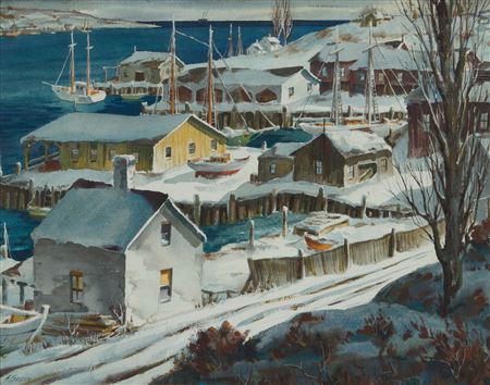Winter Harbor Scene