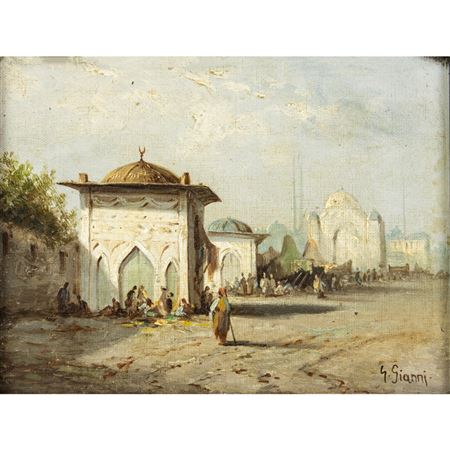Untitled (Figures in Front of a Mosque, Cairo)