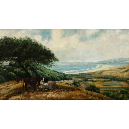 Untitled (Cows on a Knoll Overlooking a Beach)