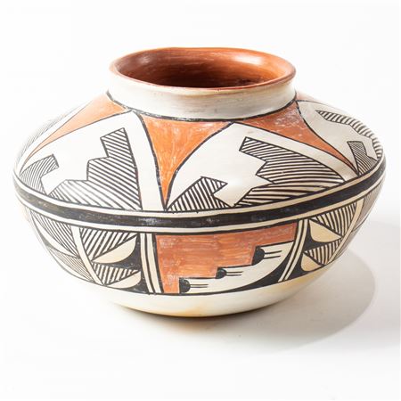 Acoma pot, the compressed ovoid form painted with geometric decoration
