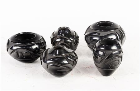 Santa Clara Pueblo carved blackware jars (5)