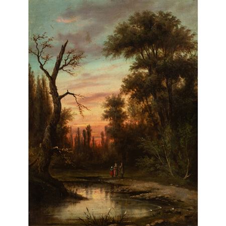 Untitled (Figures near a Pond at Sunset)