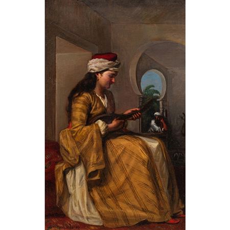 Orientalist Scene with Lady Playing Zither