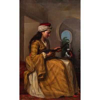 Orientalist Scene with Lady Playing Zither