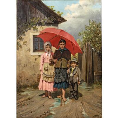 Children Under an Umbrella