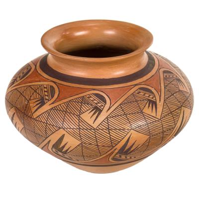 Hopi-Tewa pottery vase with migration pattern