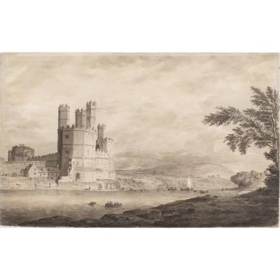 Southwest View of Caernarfon Castle from the Shore of River Seiont