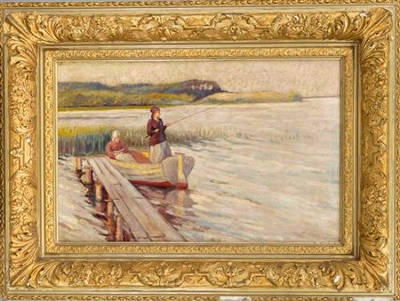 Two anglers on a lake