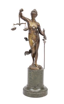 Justitia as a blind woman with scales and sword