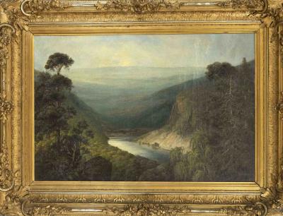 Wide atmospheric landscape with the Elbe River in Saxon Switzerland by Robert Gleich - Auction record, sale price, and art valuation. Compare with similar artists and explore comparable artworks.