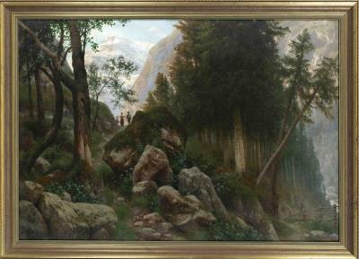 Wanderer on a rocky path in an alpine landscape by Ferdinand Lechner - Auction record, sale price, and art valuation. Compare with similar artists and explore comparable artworks.