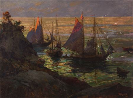 Fishing Boats of Gloucester, N.S. by Robert Ford Gagen - Auction record, sale price, and art valuation. Compare with similar artists and explore comparable artworks.