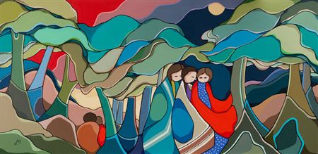 Sample artwork by Daphne Odjig (1919 - 2016), known for woodland style drawings, illustrations, prints, women, children - View similar artists and auction records