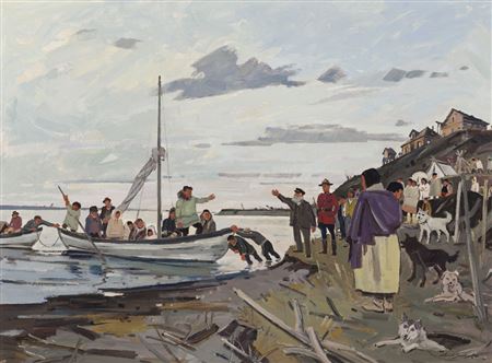 Stefanson Leaving Fort McPherson for Herschel Island by George Lorne Holland Bouchard - Auction record, sale price, and art valuation. Compare with similar artists and explore comparable artworks.