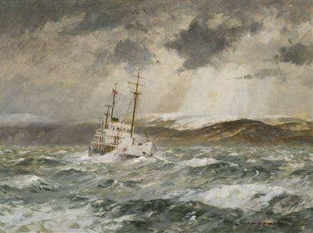 Seven Day Gale, Frobisher Bay by Norman Wilkinson - Auction record, sale price, and art valuation. Compare with similar artists and explore comparable artworks.