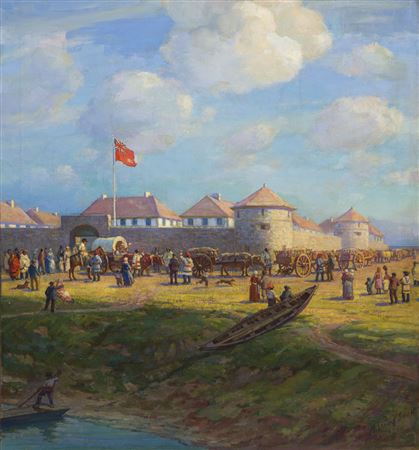 Red River Carts Leaving Fort Garry, 1863