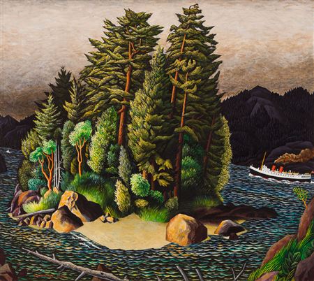 Sample artwork by Edward John (EJ) Hughes (1913 - 2007), known for painting, printmaking, murals, commercial art - View similar artists and auction records