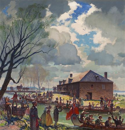 The Spring Fur Brigade Leaves Lachine by George Arbuckle - Auction record, sale price, and art valuation. Compare with similar artists and explore comparable artworks.