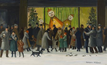 Sample artwork by Adrien Hebert (1890 - 1967), known for urban genre and landscape painting, lithographs, fresco - View similar artists and auction records