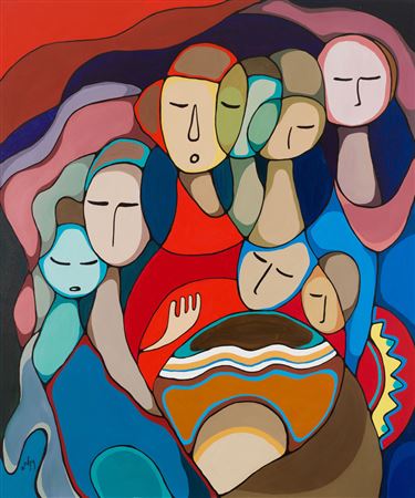 Rhythm of the Northern Lights by Daphne Odjig - Auction record, sale price, and art valuation. Compare with similar artists and explore comparable artworks.