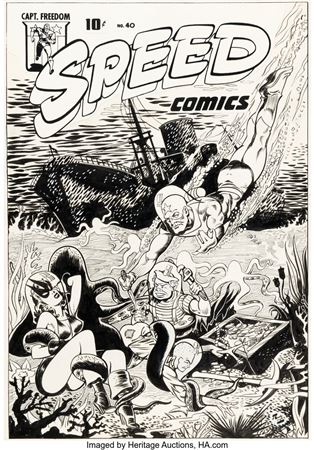 Rudy Palais Speed Comics #40 Cover Original Art (Harvey, 1945)