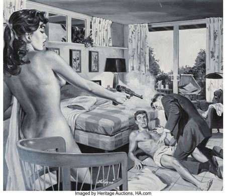 Sample artwork by Al Rossi (1927 - 2004), known for illustration-paperback covers, pulp fiction - View similar artists and auction records