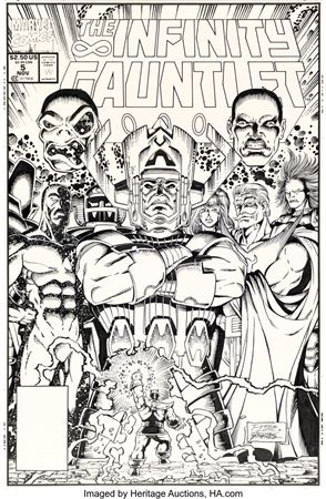 Ron Lim and George Pérez The Infinity Gauntlet #5 Cover Original Art (Marvel, 1991)