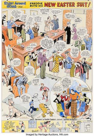Dudley Fisher Right Around Home Sunday Comic Strip Original Art dated 4-2-39 (King Features Syndicate, 1939)