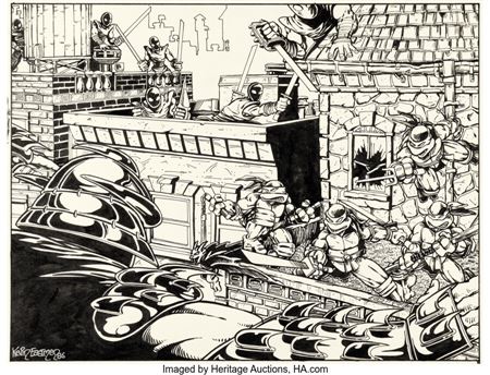 Sample artwork by Kevin Brooks Eastman (Born 1962), known for comic illustration-teenage mutant ninja turtles - View similar artists and auction records