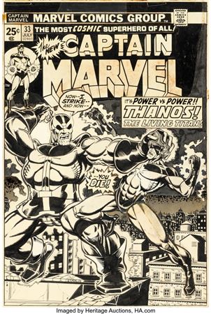 Sample artwork by Jim Starlin (Born 1949), known for comic book artist, illustration, inker, navy aviation photography - View similar artists and auction records