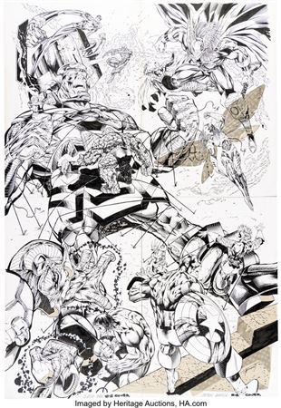 "Heroes Reborn" Fantastic Four and Avengers vs. Galactus Interconnecting Covers Original Art Group of 4 (Marvel, 1997)
