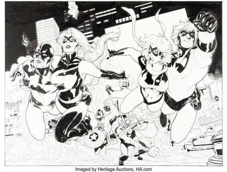 Captain Marvel #4 and Ms. Marvel #25 Interconnecting Variant Covers Original Art (Marvel, 2008)