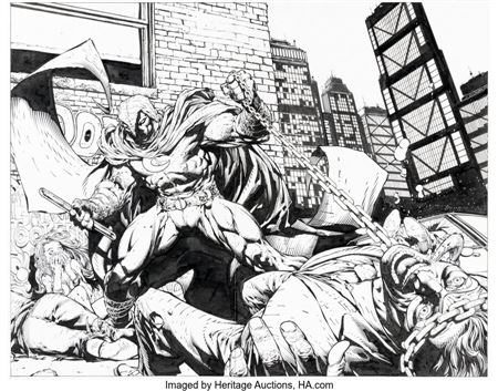 Moon Knight #8 Double Splash Pages 17-18 Original Art (Marvel, 2007)