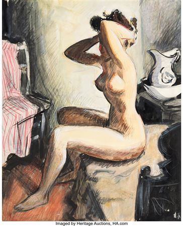 Preston Blair - Seated Female Nude Signed Original Drawing (Walt Disney, c. 1940s)
